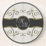 Hochzeits-Monogramm-Goldschwarz-elegante Spiralen- Getränkeuntersetzer