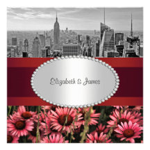 Hohe Linie Blumen NYC Skyline BW 1A 1 Hochzeit Personalisierte Einladungen