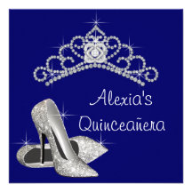 Hoher Heelstiara-königliches Blau Quinceanera Ankündigungskarte