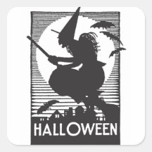 Holzschnitt-Halloween-Hexe Quadrataufkleber