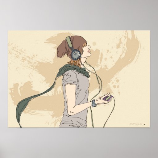 Hörende Musik der jungen Frau Plakatdruck