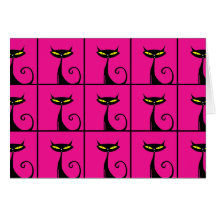 Hot Pink and Black Kitty Cats Collage Greeting Cards