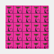 Hot Pink and Black Kitty Cats Collage Fridge Magnet
