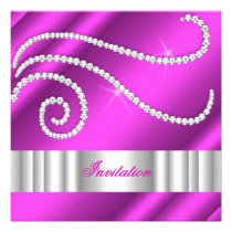 Hot Pink White Jewel diamonds Silver Birthday einladungen