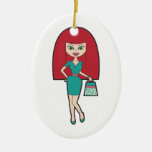 Hübsche Frau mit retro Handtasche Weihnachtsbaum Ornament