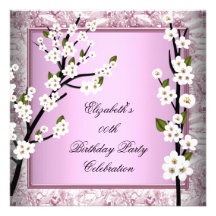 Hübsche Geburtstags-Party-Rosa-Weiß-Blüten Ankündigungskarte