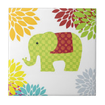 Hübscher bunter Hippie-Elefant-Blumen-Power Fliesen