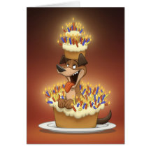 Hund in einer Kuchen-Karte (freier Raum nach innen