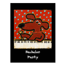 Hund mit Klavier, Junggeselle-Partypostkarte laden