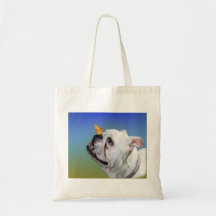 Hund und Schmetterling Leinentaschen