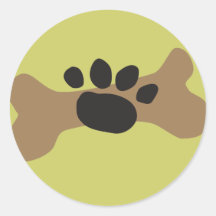 Hundeknochen u. Tatzen-Druck Runde Aufkleber