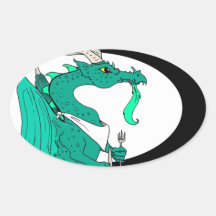 Hungriger Drache Ovaler Aufkleber