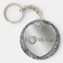 I Herz mein Katzen-Silber-Herz Keychain Schlüsselband