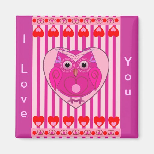 I Liebe Sie Magnet mit Eule u. Herzen Kühlschrankmagnet