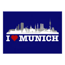 I love München Stadt Skyline - Klappkarte Personalisierte Einladungen