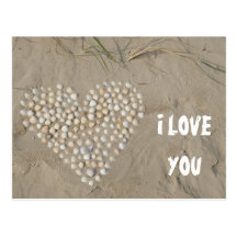 I LOVE YOU - Herz aus Muscheln am Strand Postkarten