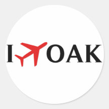 Ich fliege EICHE - internationalen Flughafen Oakla Runder Aufkleber