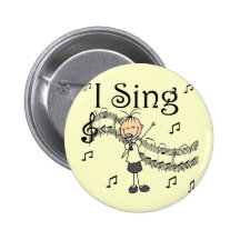 Ich singe musikalische Strichmännchen-T-Shirts und Anstecknadelbuttons