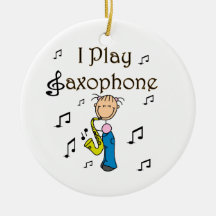 Ich spiele Saxophone-Strichmännchen-T-Shirts und G Weihnachtsbaum Ornamente
