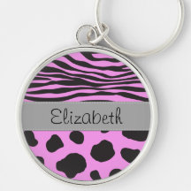 Ihr Namenstierdruck-Kuhzebra-Schwarz-Rosa-Grau Schlüsselbänder