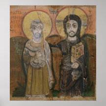 Ikone, die Abbott Mena mit Christus darstellt Plakatdrucke