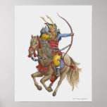 Illustration der Samurais zu Pferd, die Bogen halt Posterdruck