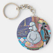 Impressionist-Kunst-Pudel-Paris-Café Keychain Schlüsselbänder