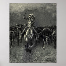 In einem Ansturm durch Remington, Vintager Cowboy Plakat