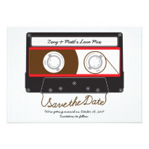 Indie Mixtape Hochzeit (schwarz/Rot) Save the Date Individuelle Ankündigungskarte
