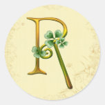 Irisches Goldmonogramm R Runder Aufkleber