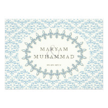 Islamische Damasthochzeits-Verlobungs-Blau-Blume Personalisierte Einladungskarte
