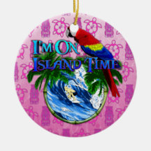 Island Time Surfing Pink Tiki Ornaments