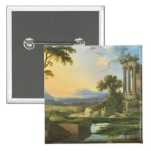 Italienische Landschaft mit Ruinen Anstecknadelbuttons