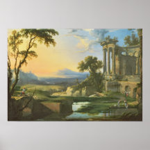 Italienische Landschaft mit Ruinen Plakat