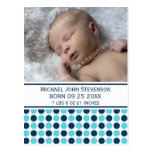 It's a Boy Blue Teal Dots New Baby Announcement Post Cards