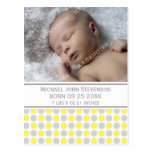 It's a Boy Yellow Grey Dots New Baby Announcement Postcards