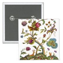Jacobean Crewel-Stickerei-Baum des Lebens Anstecknadelbutton