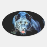 Jaguar - schwarzer Panther-Katzen-Oval-Aufkleber