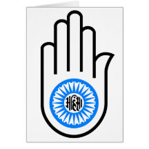 Jainismus-Symbol-Hand und Rad lesenAhimsa Karte