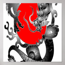 Japan-Flaggen-Feuer-Drache-Druck Plakatdruck