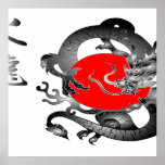 Japan-Flaggen-Feuer-Drache-Plakate