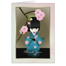 Japanische Frau im Kimono und Kirschblüte danken I Grußkarten