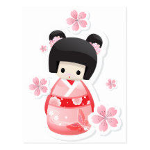Japanische Geisha-Puppe - Brötchen-Reihe Postkarten