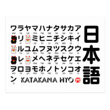 Japanische Tabelle der Katakana (Alphabet) Postkarte