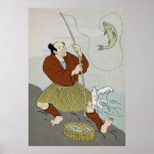 Japanischer Fischer, der anziehende Forellefische  Posterdruck