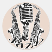 Jazz ~ Saxophon-Saxophon-Mikrofon-Musik Runde Sticker