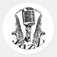 Jazz ~ Saxophon-Saxophon-Mikrofon-Musik Runde Sticker