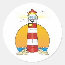 Jesus-Cartoon-Leuchtturm Runde Aufkleber