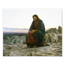 Jesus, der auf einem Felsen sitzt Photo Druck
