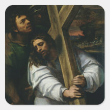 Jesus, der das Kreuz, c.1535 (Öl, trägt auf Platte Sticker